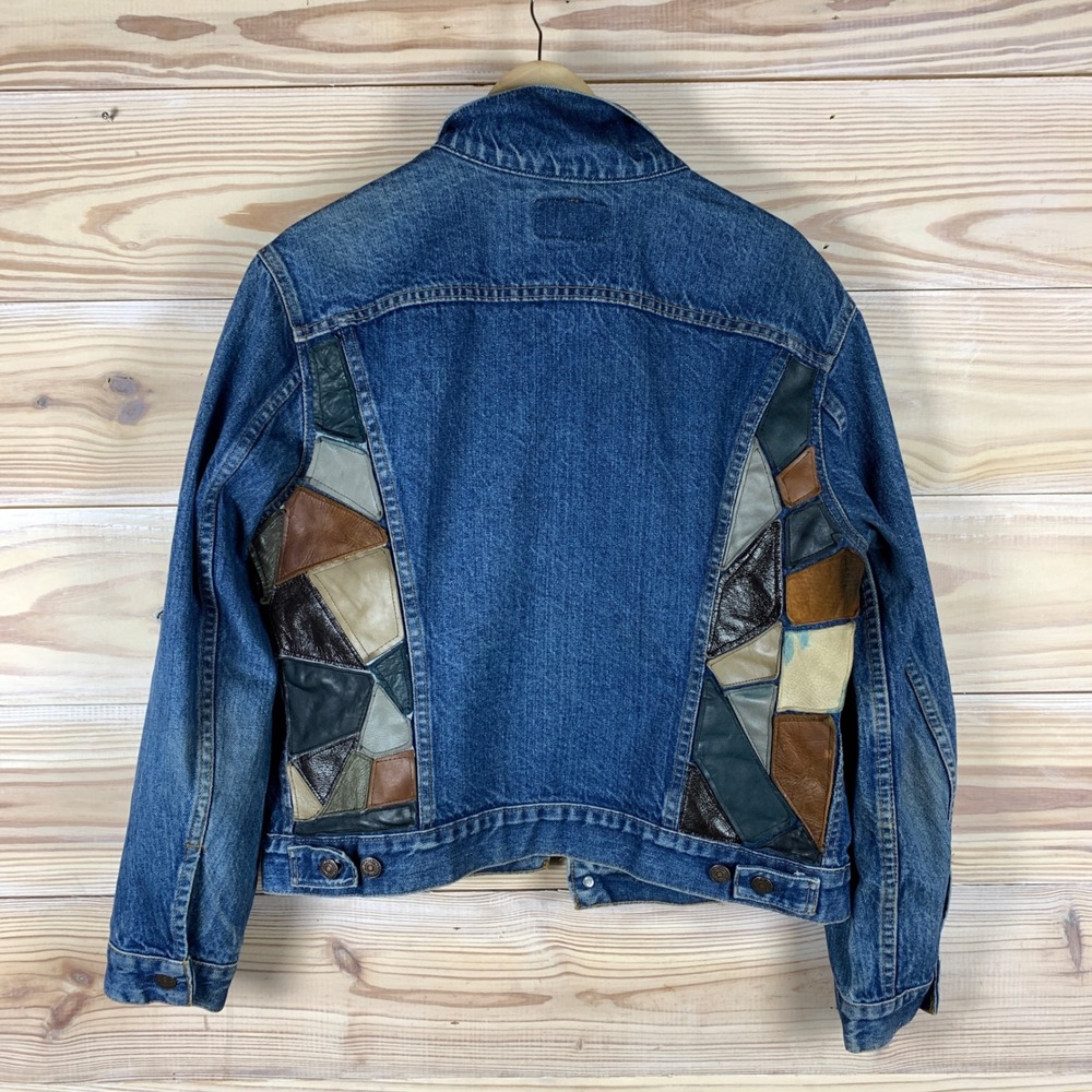 Levis Denim Trucker Jacket Mens 44R Vintage Custom‎ Leather Patchwork 70506 USA